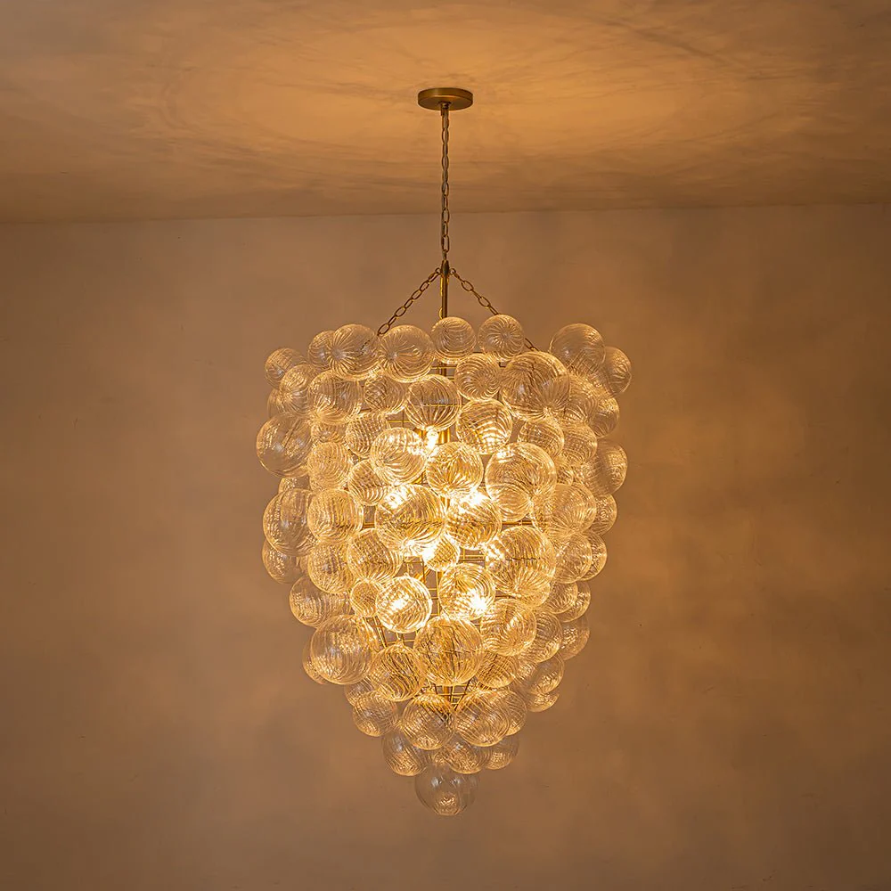 Luxury Cascade Cluster Ribbed Glass Bubble Entry Chandelier - Image 10