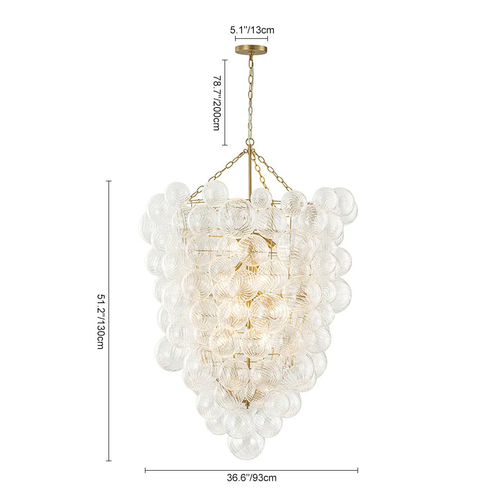 Luxury Cascade Cluster Ribbed Glass Bubble Entry Chandelier - Image 11