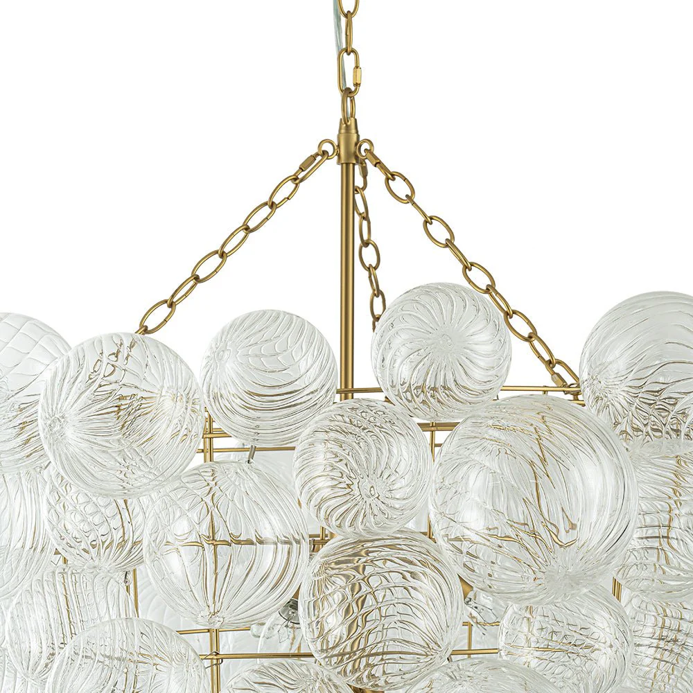 Luxury Cascade Cluster Ribbed Glass Bubble Entry Chandelier - Image 13