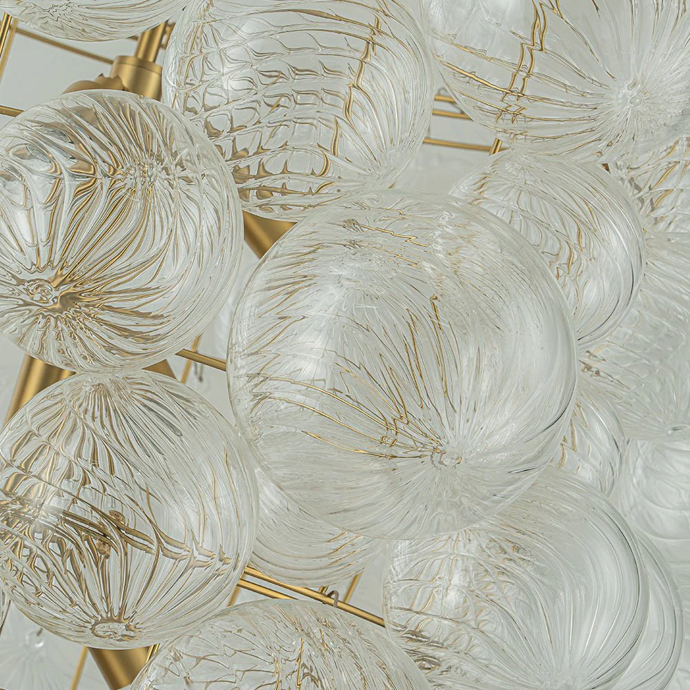 Luxury Cascade Cluster Ribbed Glass Bubble Entry Chandelier - Image 15