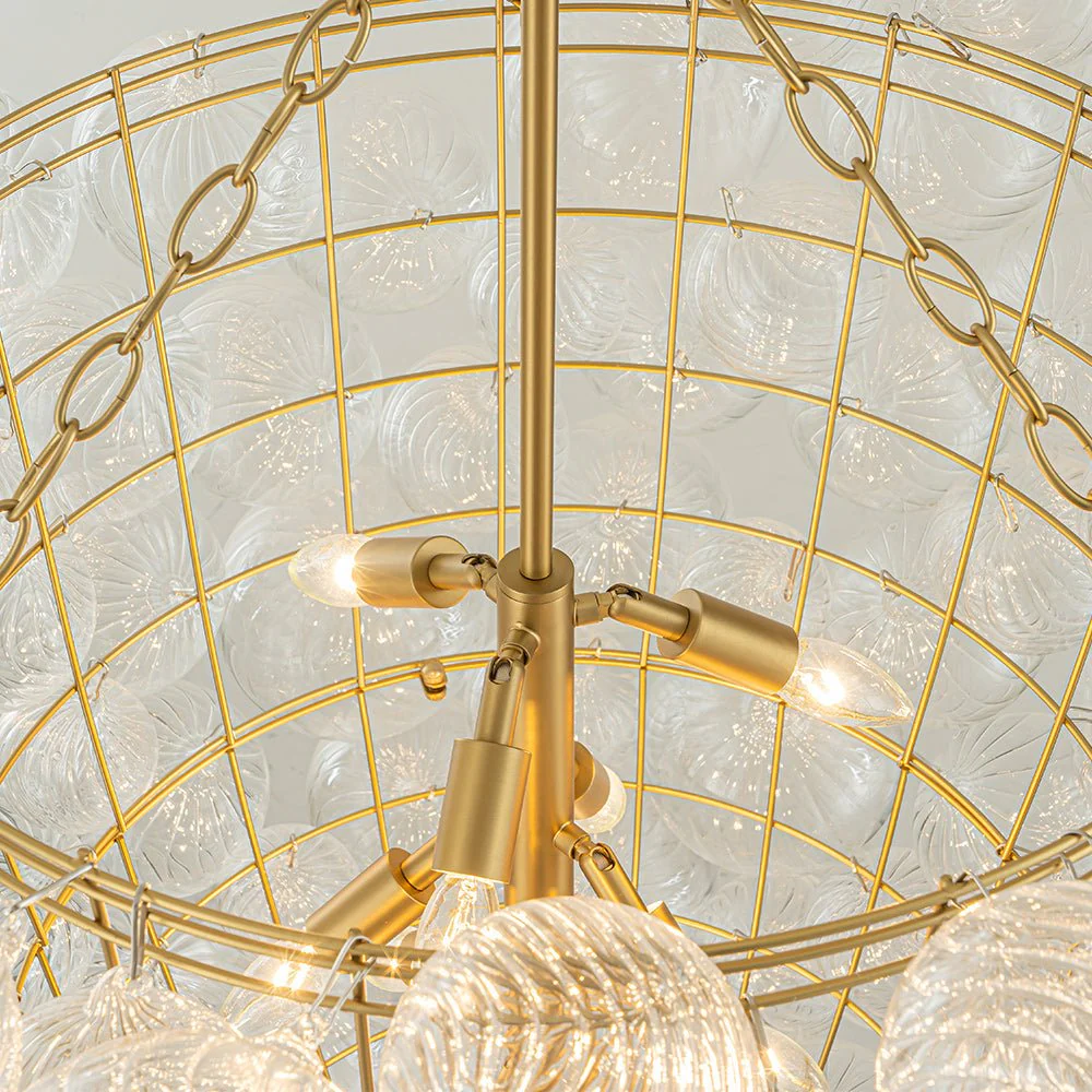 Luxury Cascade Cluster Ribbed Glass Bubble Entry Chandelier - Image 16