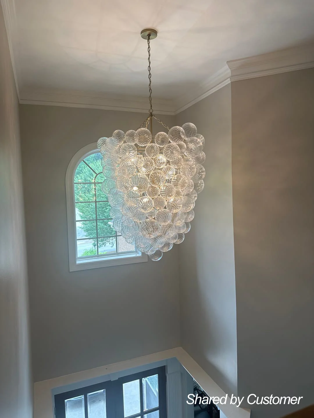 Luxury Cascade Cluster Ribbed Glass Bubble Entry Chandelier - Image 3