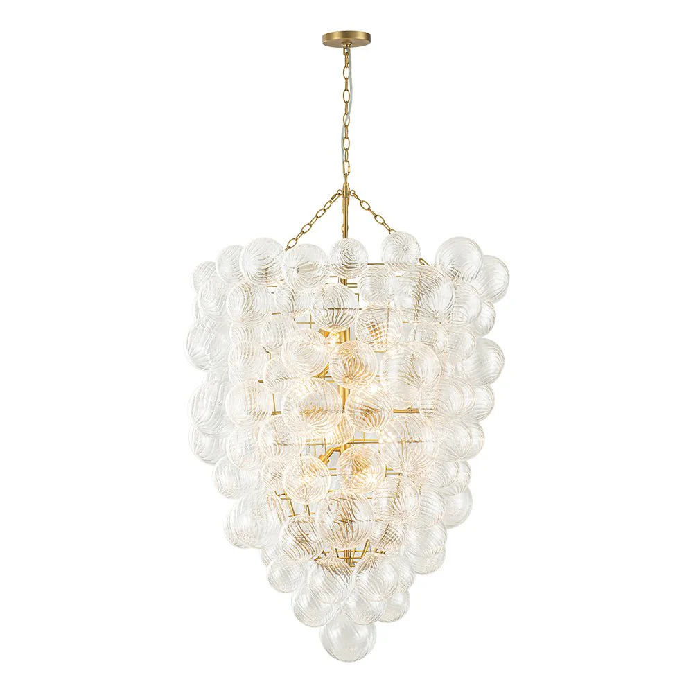 Luxury Cascade Cluster Ribbed Glass Bubble Entry Chandelier - Image 6