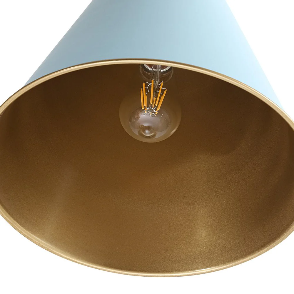Macaron Brass Baby Blue 1-Light Iron Conical Kitchen Pendant - Image 10