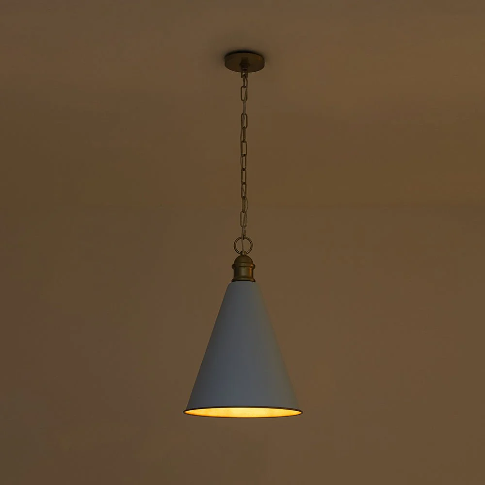 Macaron Brass Baby Blue 1-Light Iron Conical Kitchen Pendant - Image 14