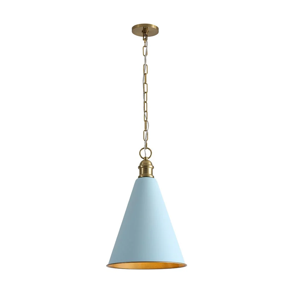 Macaron Brass Baby Blue 1-Light Iron Conical Kitchen Pendant - Image 3