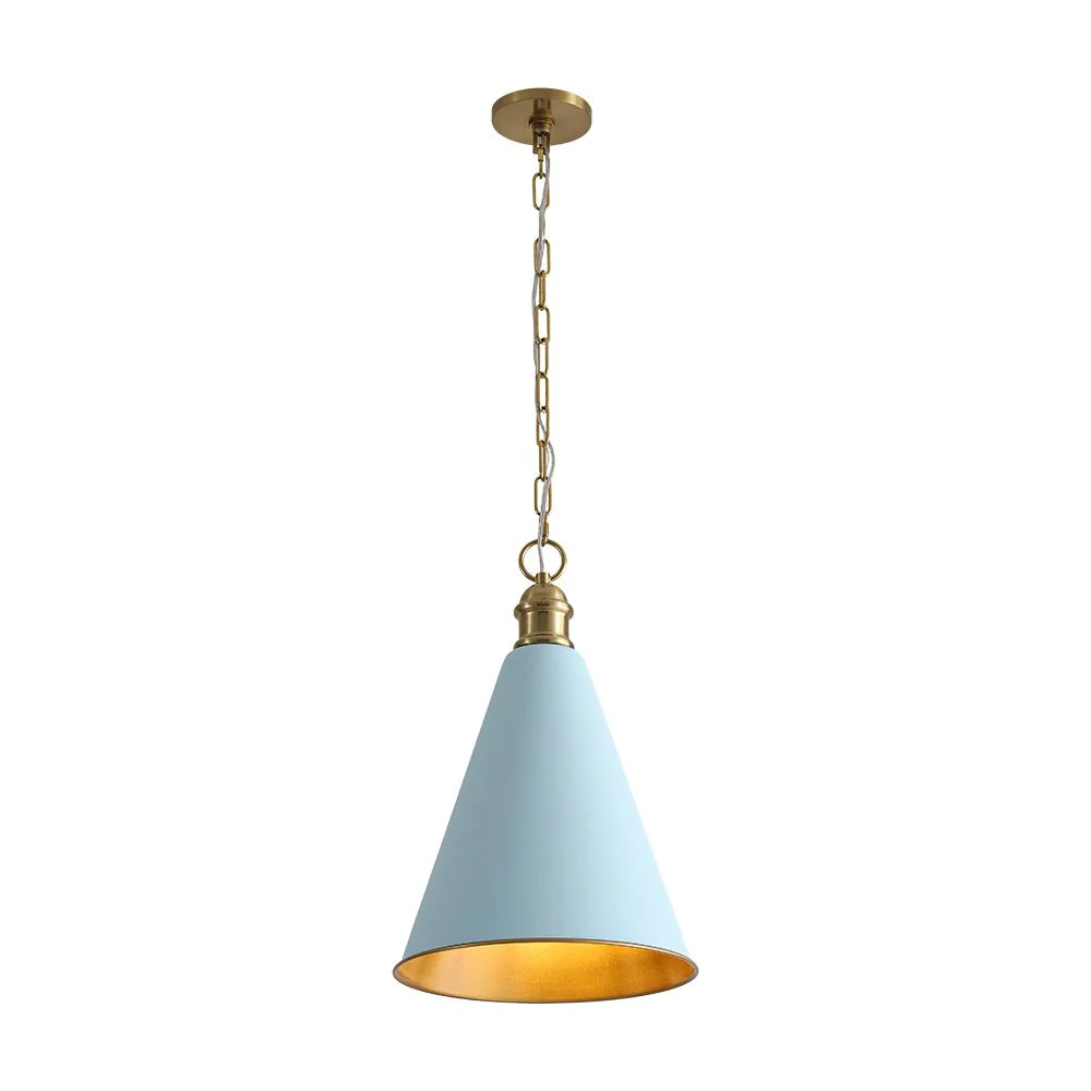 Macaron Brass Baby Blue 1-Light Iron Conical Kitchen Pendant - Image 4