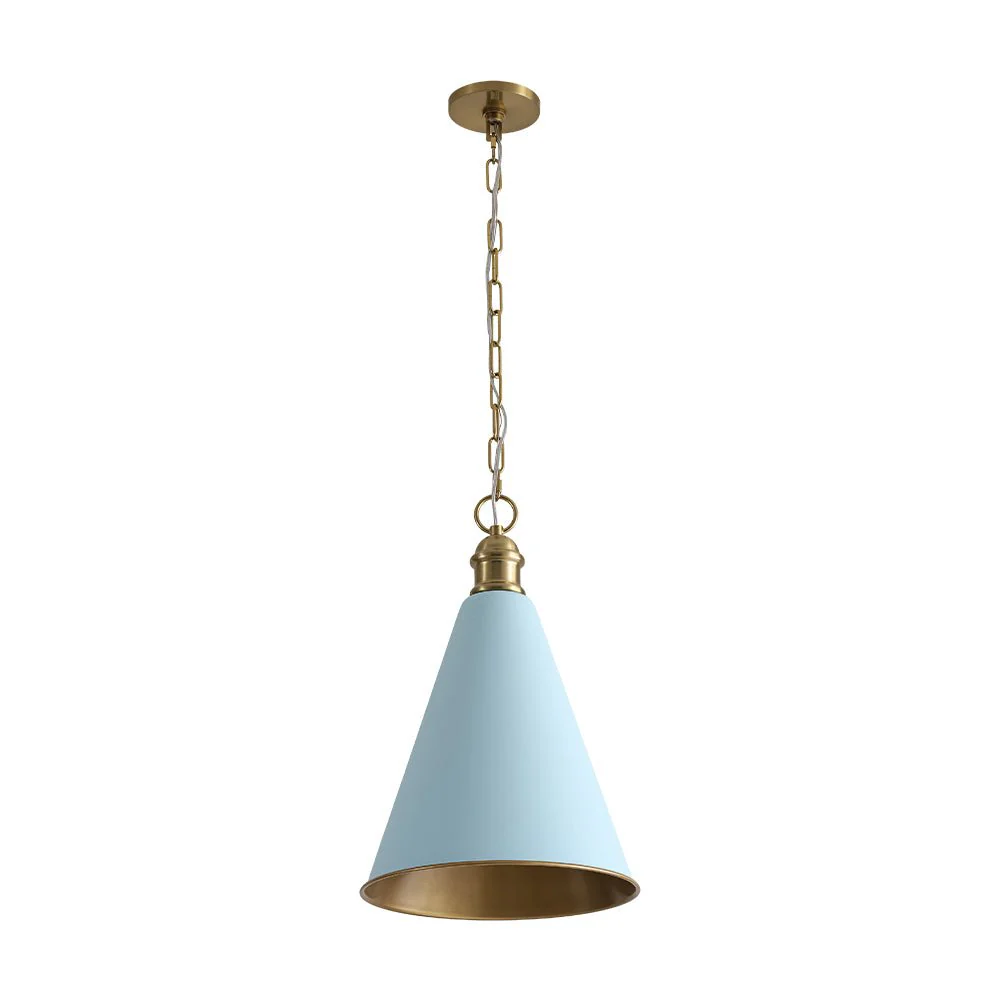 Macaron Brass Baby Blue 1-Light Iron Conical Kitchen Pendant - Image 5