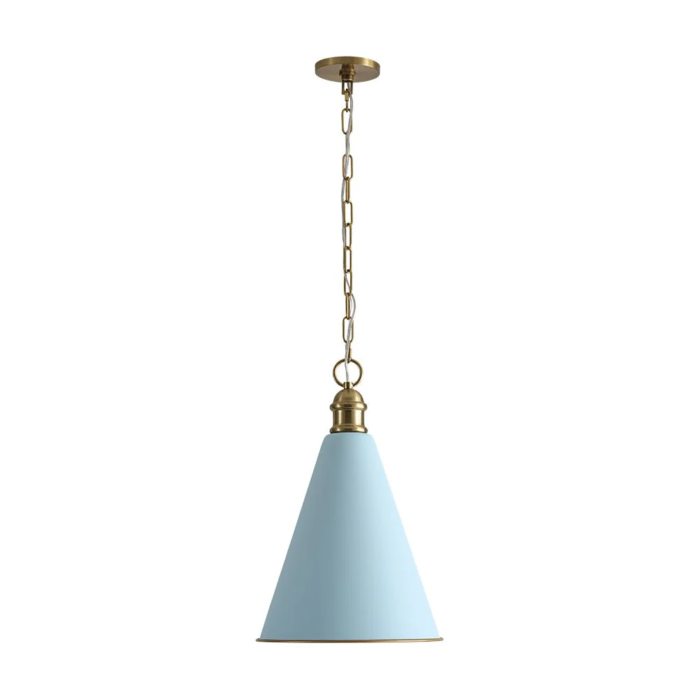 Macaron Brass Baby Blue 1-Light Iron Conical Kitchen Pendant - Image 6