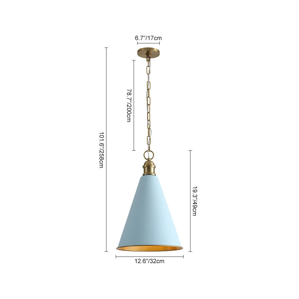 Macaron Brass Baby Blue 1-Light Iron Conical Kitchen Pendant - Image 7