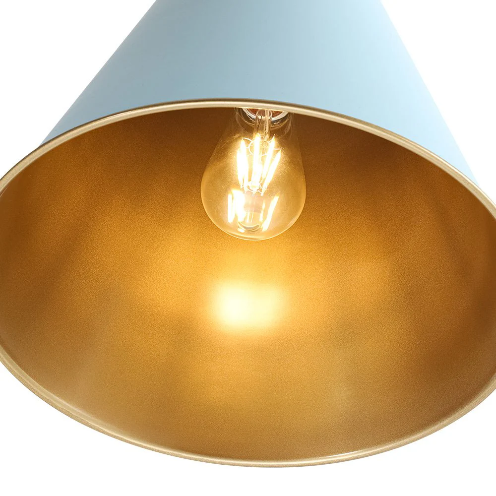 Macaron Brass Baby Blue 1-Light Iron Conical Kitchen Pendant - Image 9