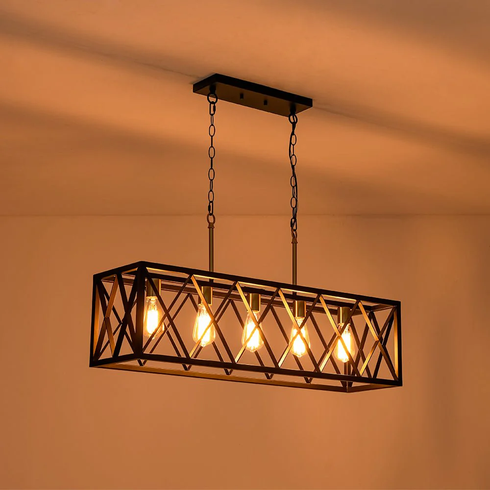 Matte Black 5-Light Cross Framed Box Kitchen Island Chandelier - Image 10