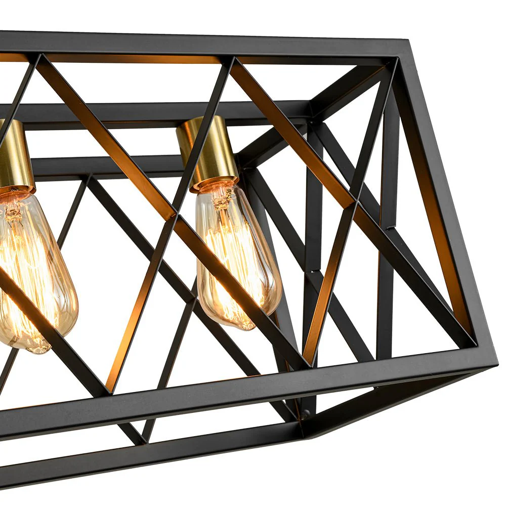 Matte Black 5-Light Cross Framed Box Kitchen Island Chandelier - Image 11