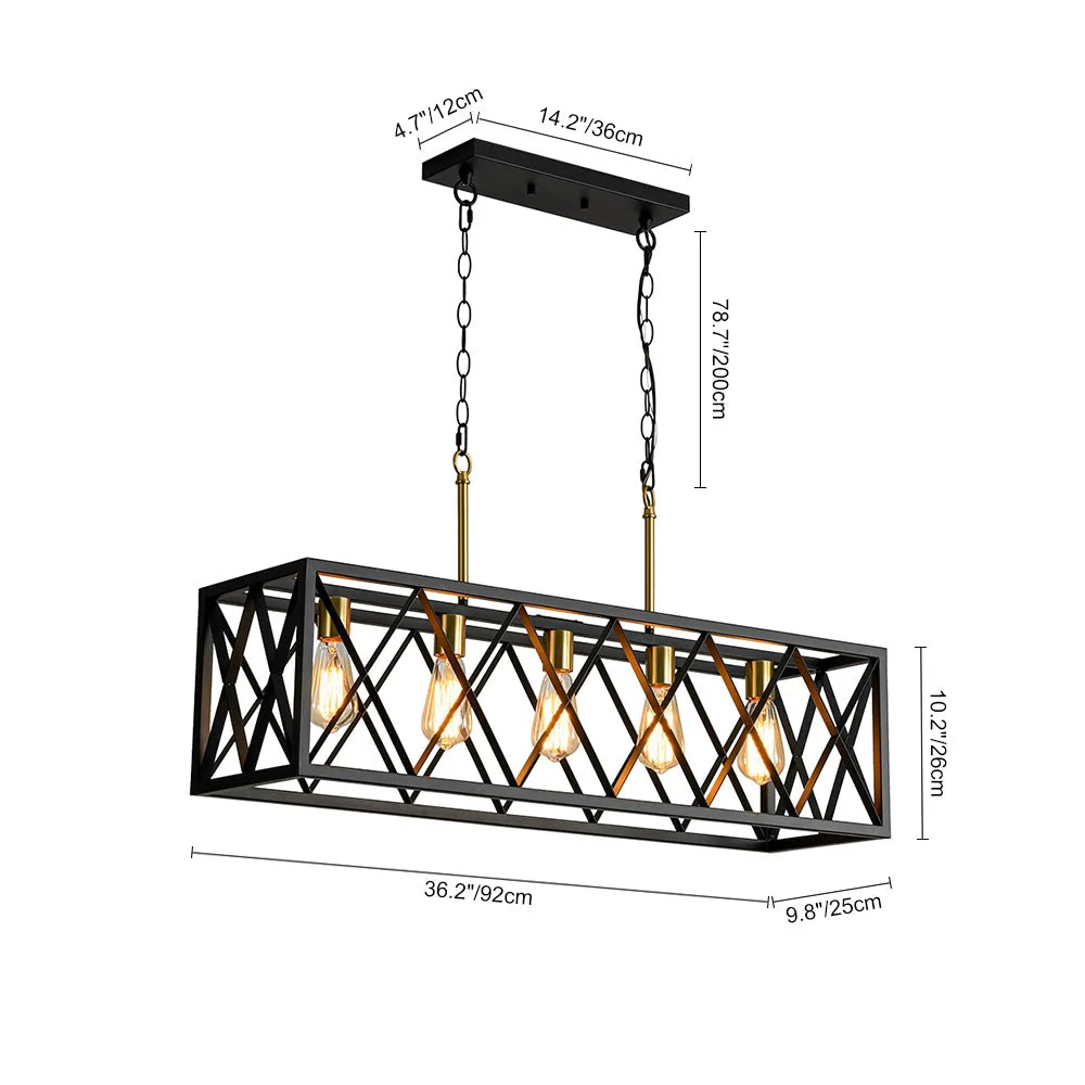 Matte Black 5-Light Cross Framed Box Kitchen Island Chandelier - Image 15