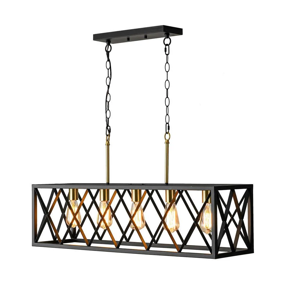 Matte Black 5-Light Cross Framed Box Kitchen Island Chandelier - Image 5