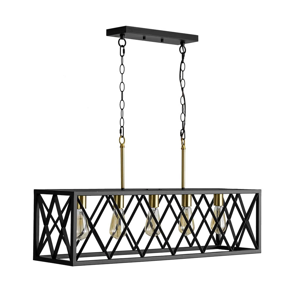 Matte Black 5-Light Cross Framed Box Kitchen Island Chandelier - Image 6