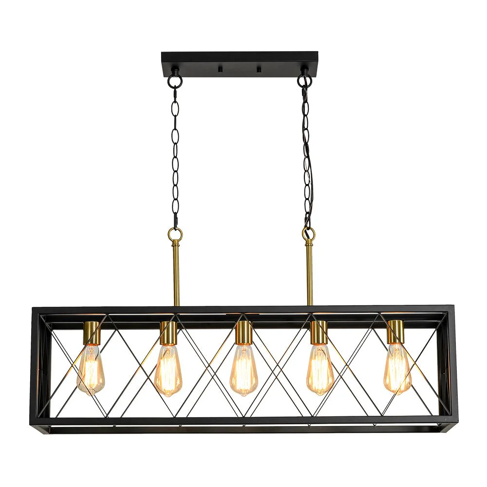 Matte Black 5-Light Cross Framed Box Kitchen Island Chandelier - Image 7
