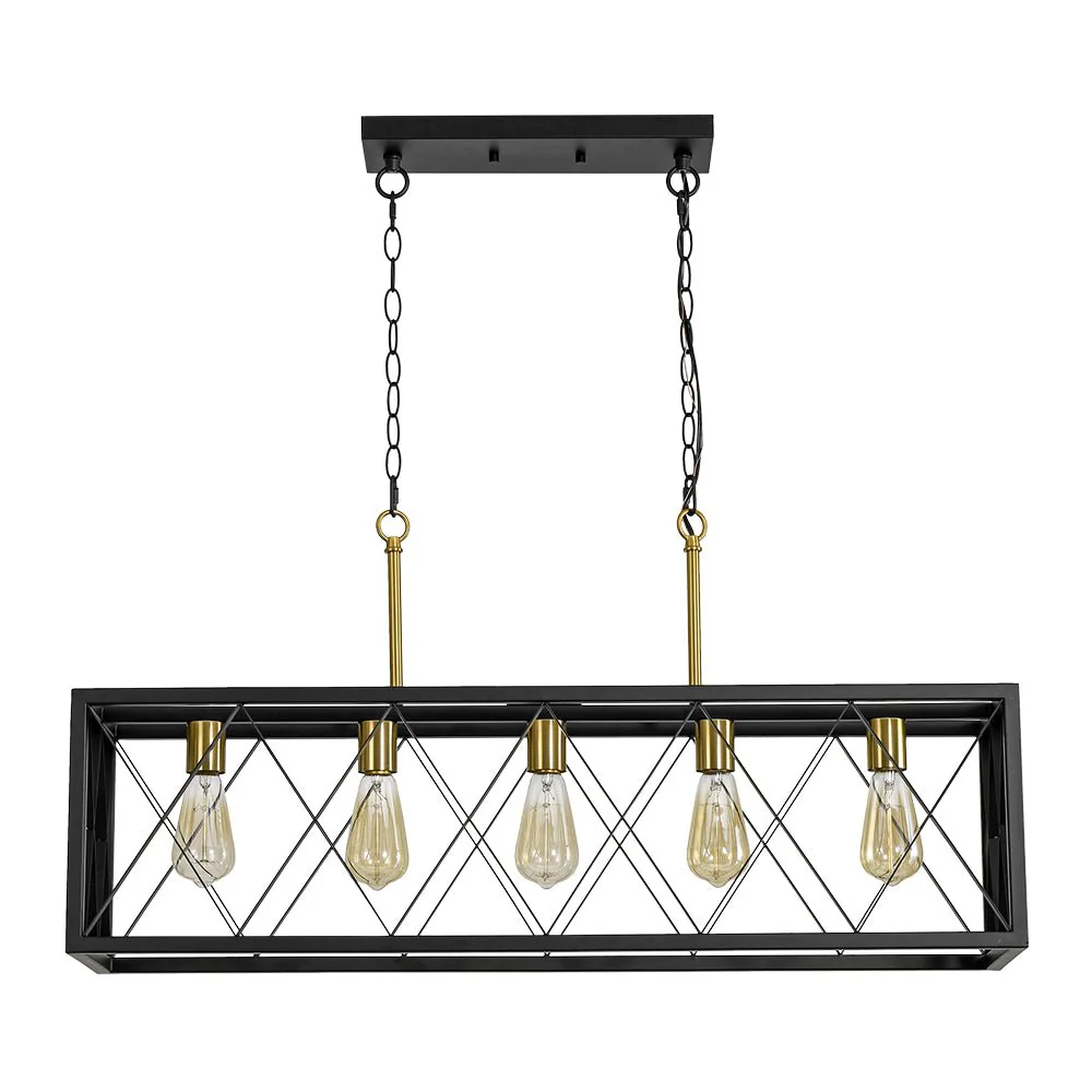Matte Black 5-Light Cross Framed Box Kitchen Island Chandelier - Image 8