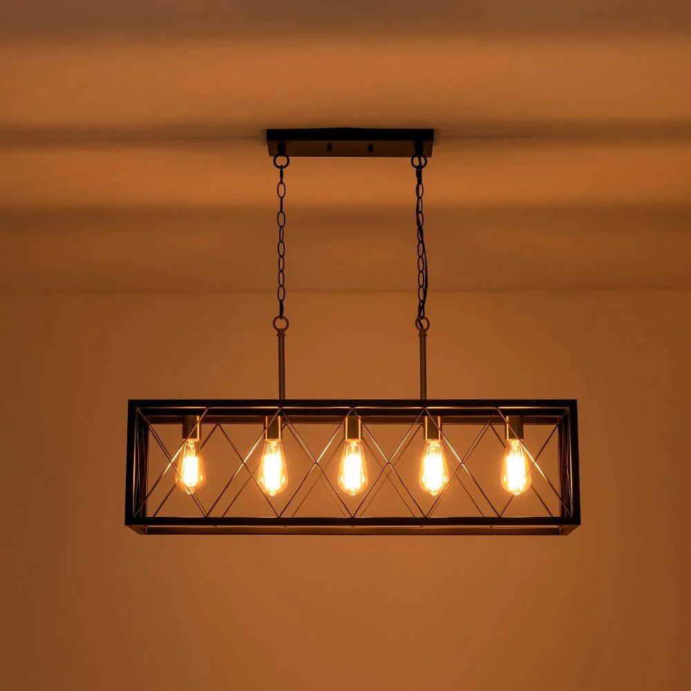 Matte Black 5-Light Cross Framed Box Kitchen Island Chandelier - Image 9