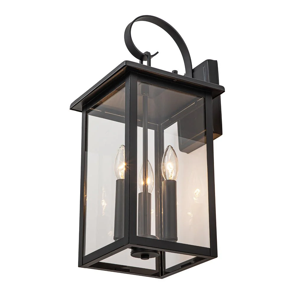 IP23 Matte Black Farmhouse 3-Light Lantern Outdoor Wall Light - Image 4