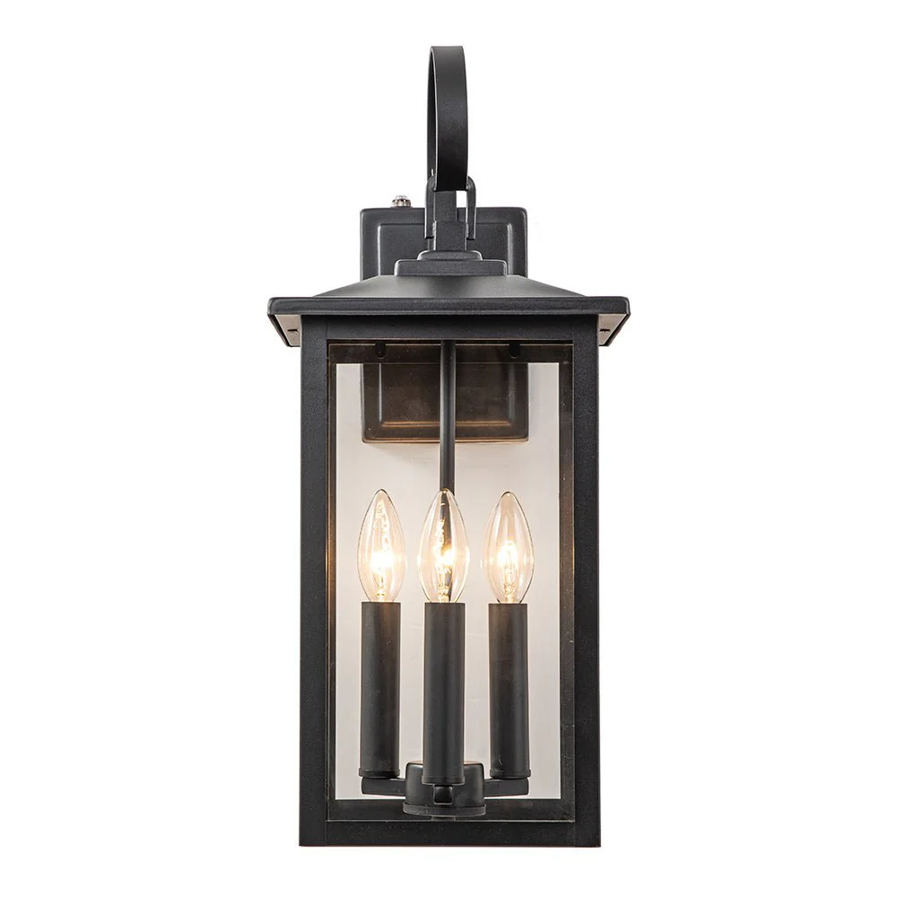 IP23 Matte Black Farmhouse 3-Light Lantern Outdoor Wall Light - Image 5