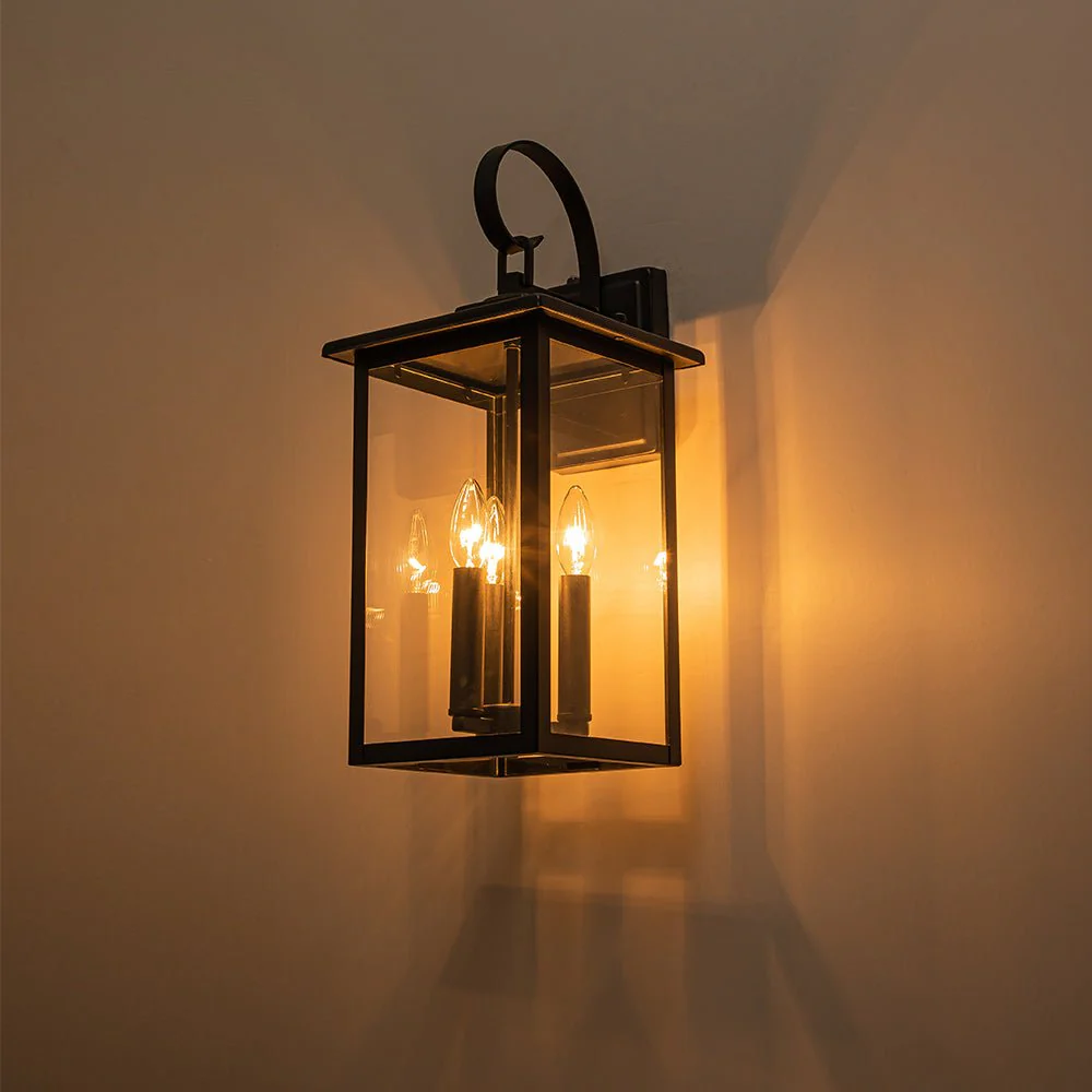 IP23 Matte Black Farmhouse 3-Light Lantern Outdoor Wall Light - Image 8