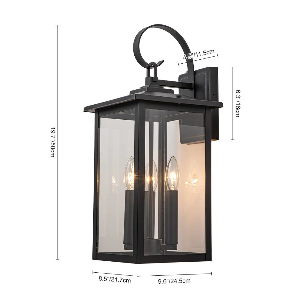 IP23 Matte Black Farmhouse 3-Light Lantern Outdoor Wall Light - Image 9