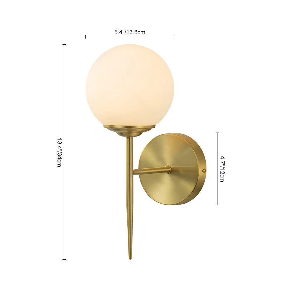 Mid-Century 1-Light Brass Frosted Glass Globe Wall Sconce - Image 12