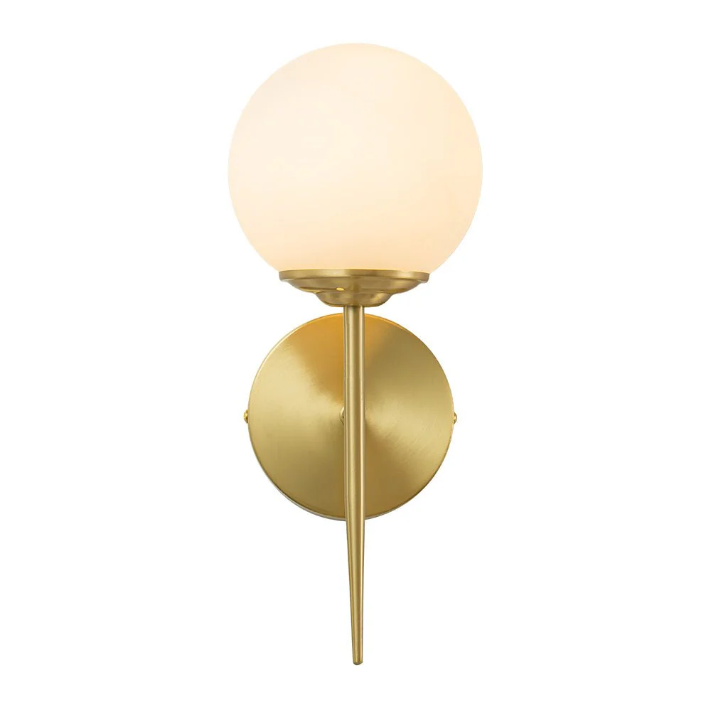 Mid-Century 1-Light Brass Frosted Glass Globe Wall Sconce - Image 6