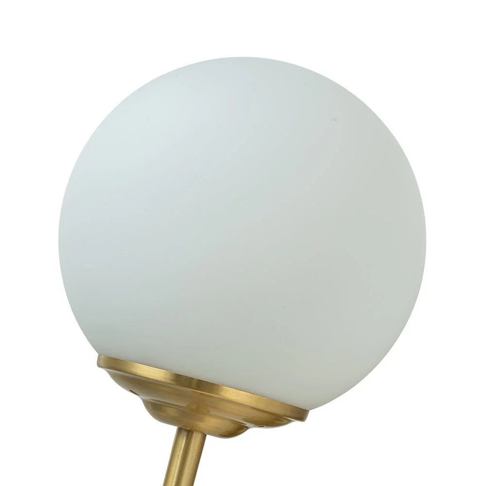Mid-Century 1-Light Brass Frosted Glass Globe Wall Sconce - Image 8