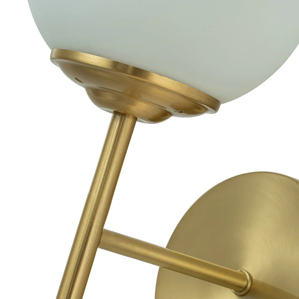 Mid-Century 1-Light Brass Frosted Glass Globe Wall Sconce - Image 9