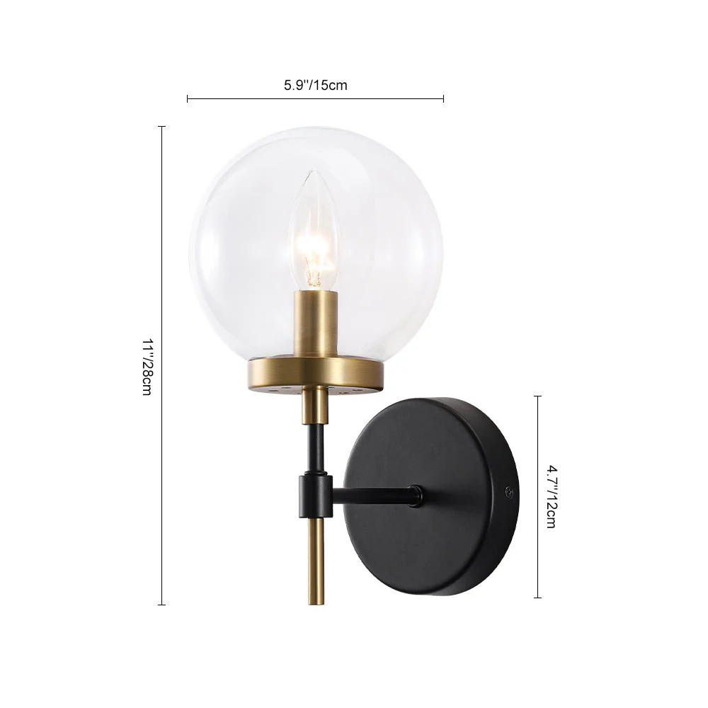 Mid-Century 1-Light Clear Glass Globe Vanity Wall Sconce - Image 7