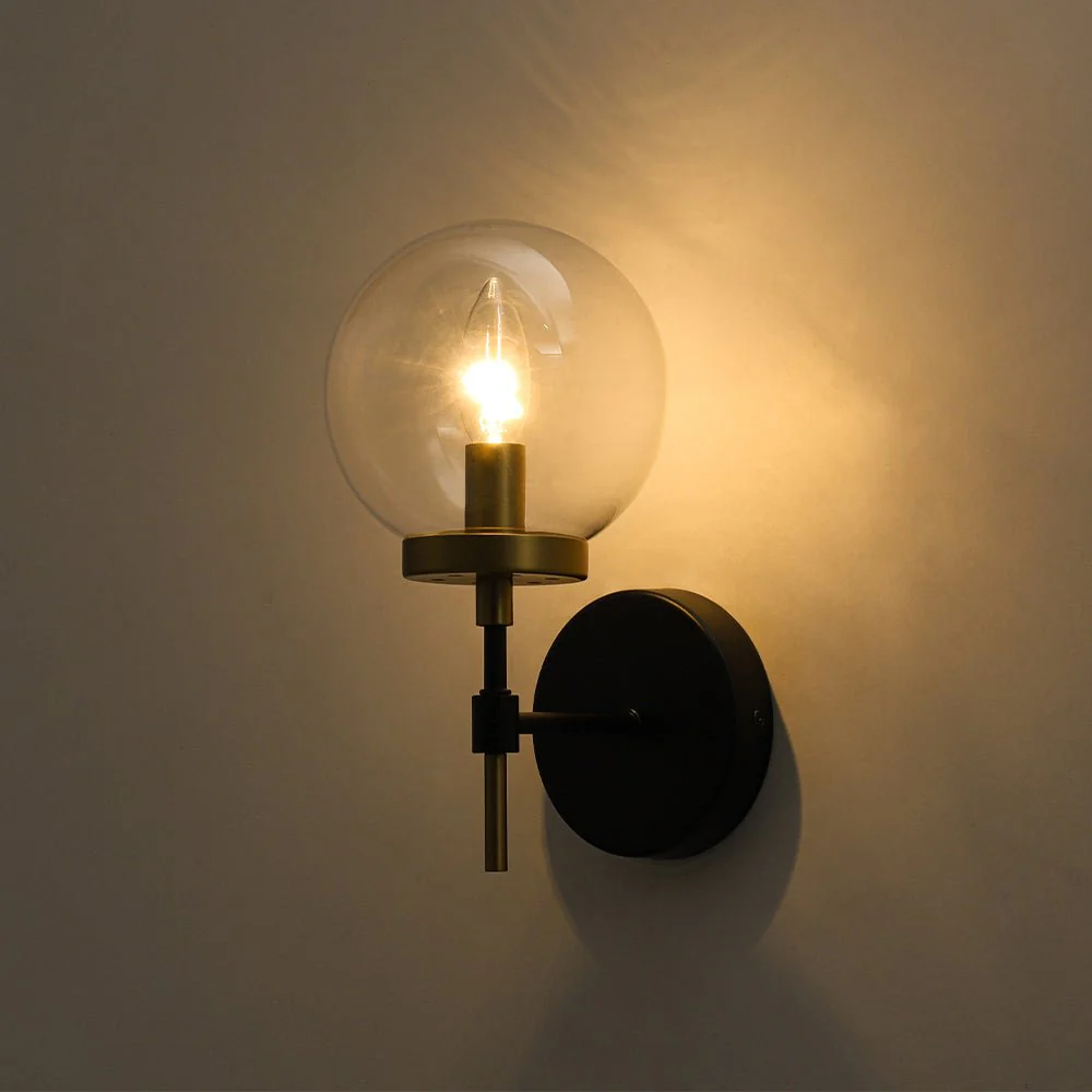 Mid-Century 1-Light Clear Glass Globe Vanity Wall Sconce - Image 8