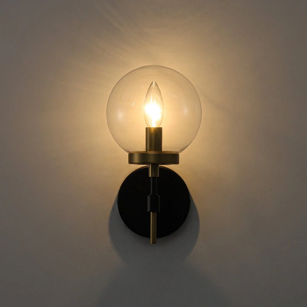 Mid-Century 1-Light Clear Glass Globe Vanity Wall Sconce - Image 9