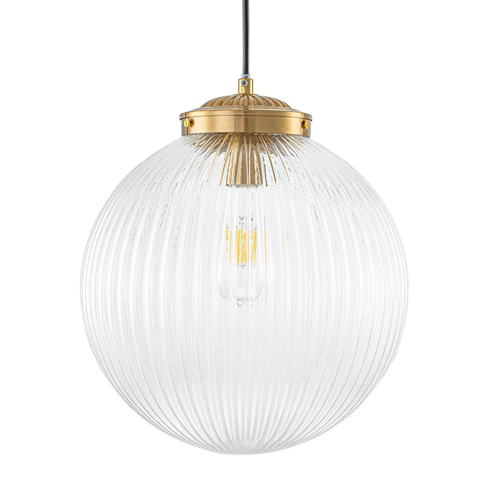 Mid-Century 1-Light Clear Ribbed Glass Globe Pendant - Image 10