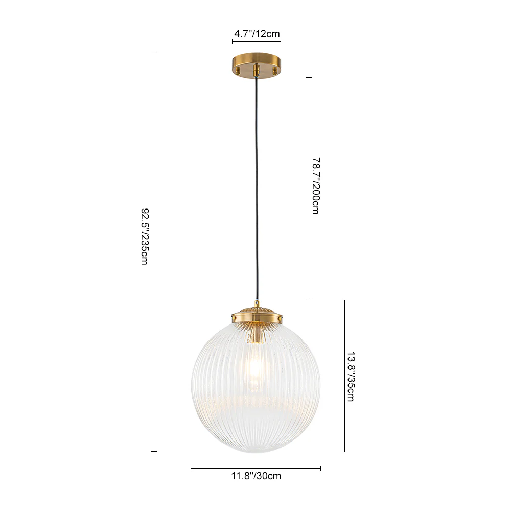 Mid-Century 1-Light Clear Ribbed Glass Globe Pendant - Image 11
