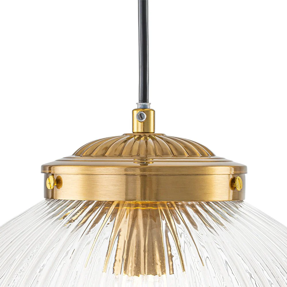 Mid-Century 1-Light Clear Ribbed Glass Globe Pendant - Image 14