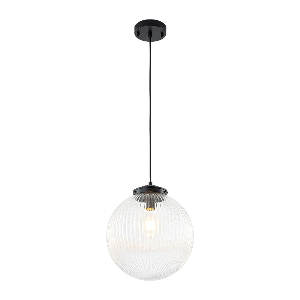 Mid-Century 1-Light Clear Ribbed Glass Globe Pendant - Image 18
