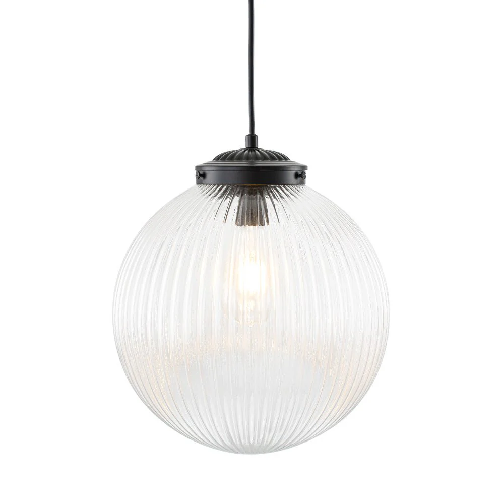 Mid-Century 1-Light Clear Ribbed Glass Globe Pendant - Image 20