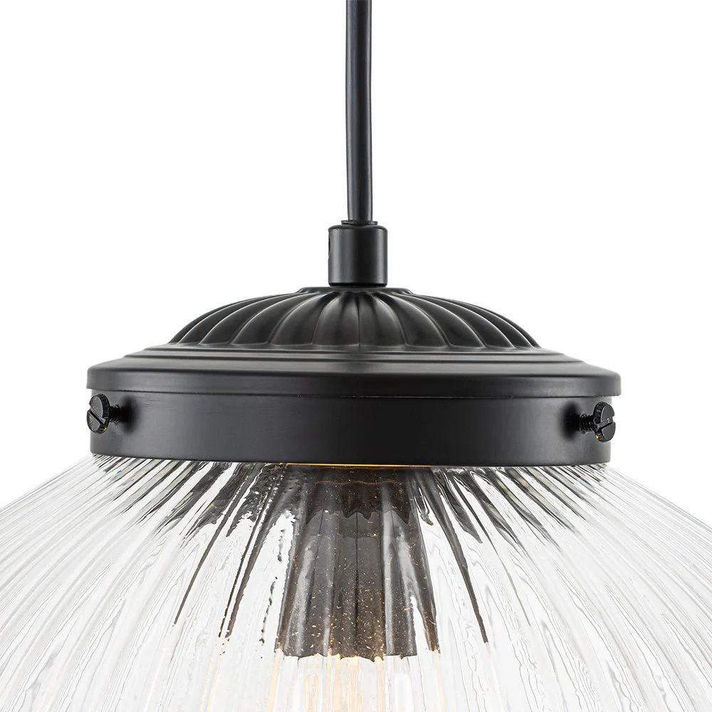 Mid-Century 1-Light Clear Ribbed Glass Globe Pendant - Image 22