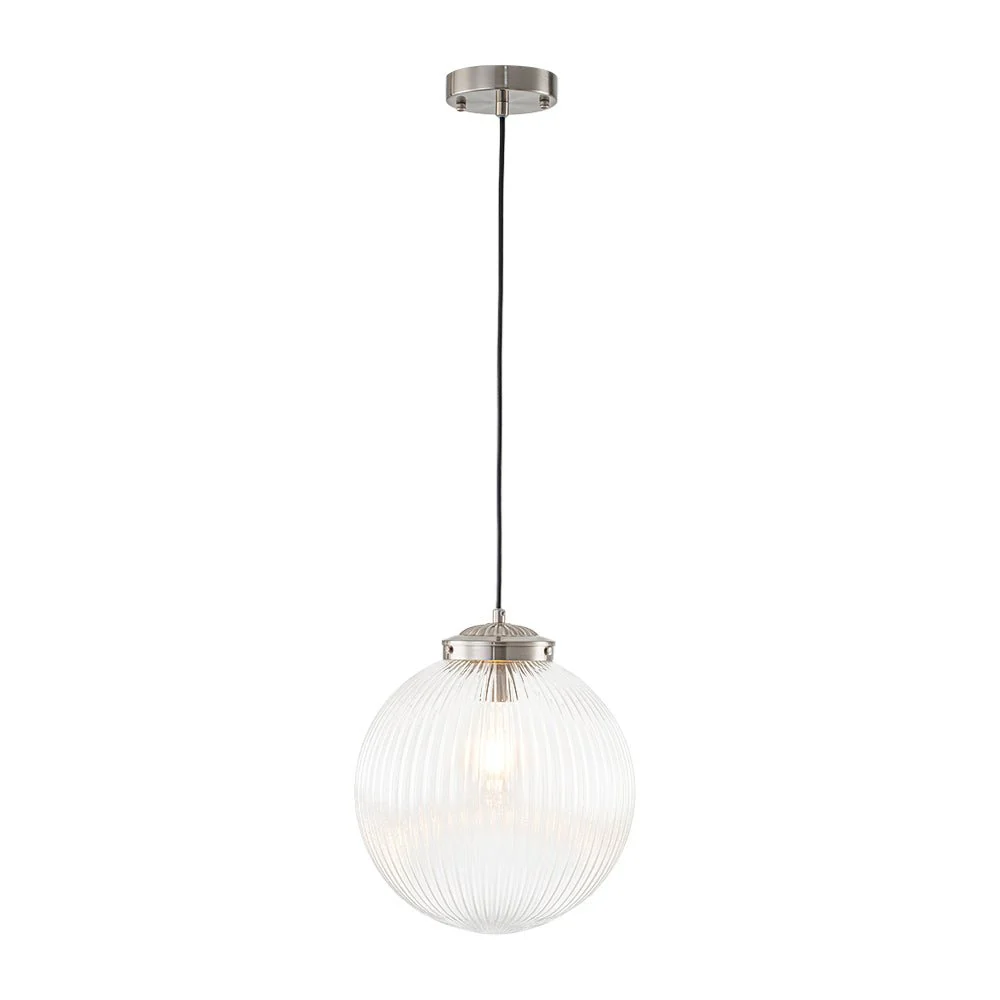 Mid-Century 1-Light Clear Ribbed Glass Globe Pendant - Image 23