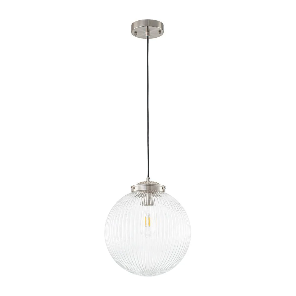 Mid-Century 1-Light Clear Ribbed Glass Globe Pendant - Image 24
