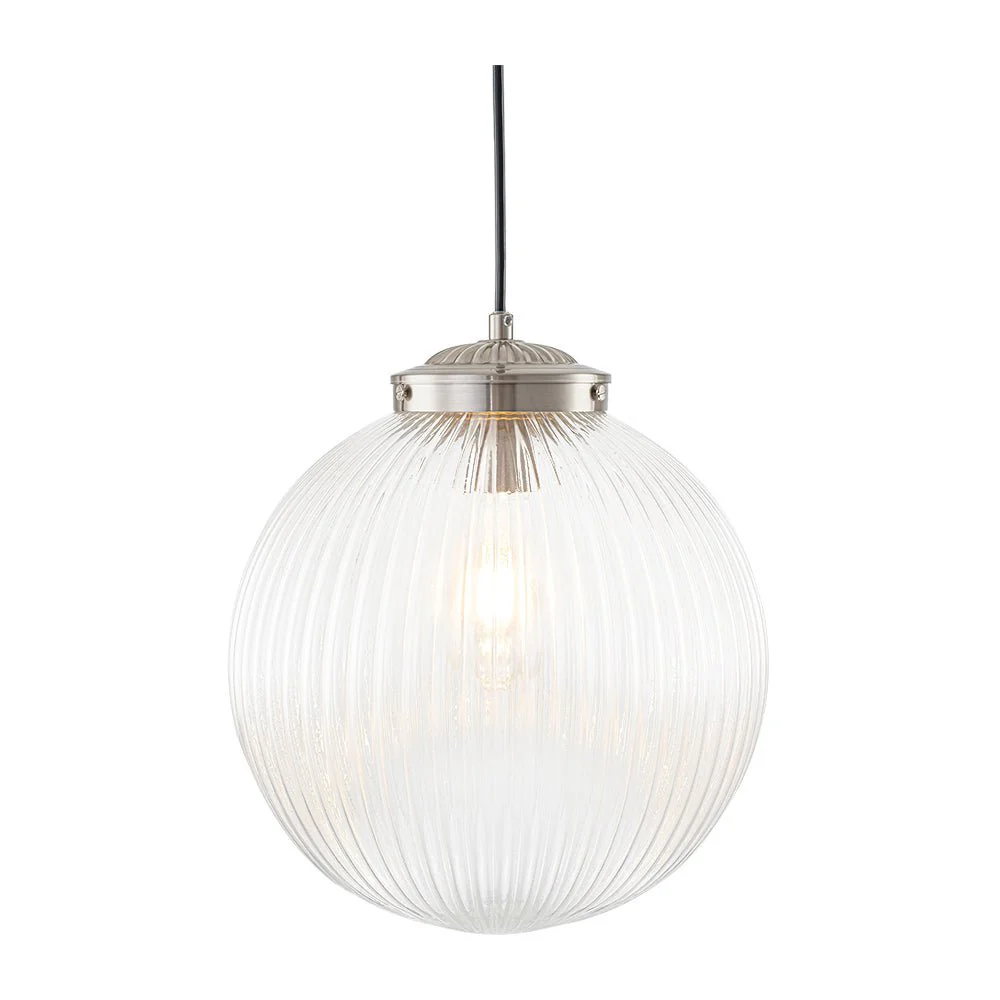Mid-Century 1-Light Clear Ribbed Glass Globe Pendant - Image 25