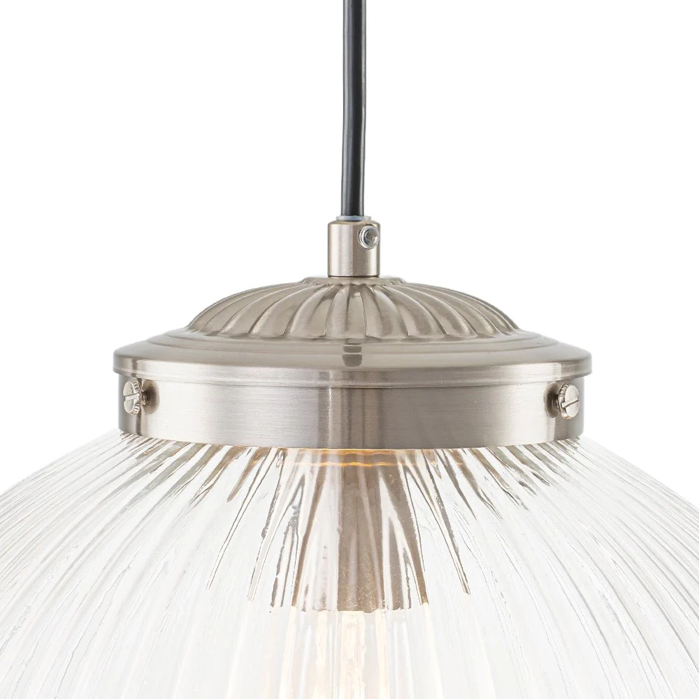 Mid-Century 1-Light Clear Ribbed Glass Globe Pendant - Image 28