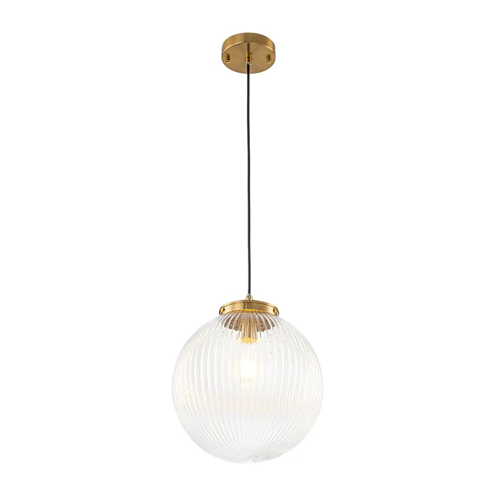 Mid-Century 1-Light Clear Ribbed Glass Globe Pendant - Image 7