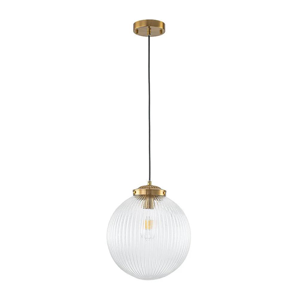 Mid-Century 1-Light Clear Ribbed Glass Globe Pendant - Image 8