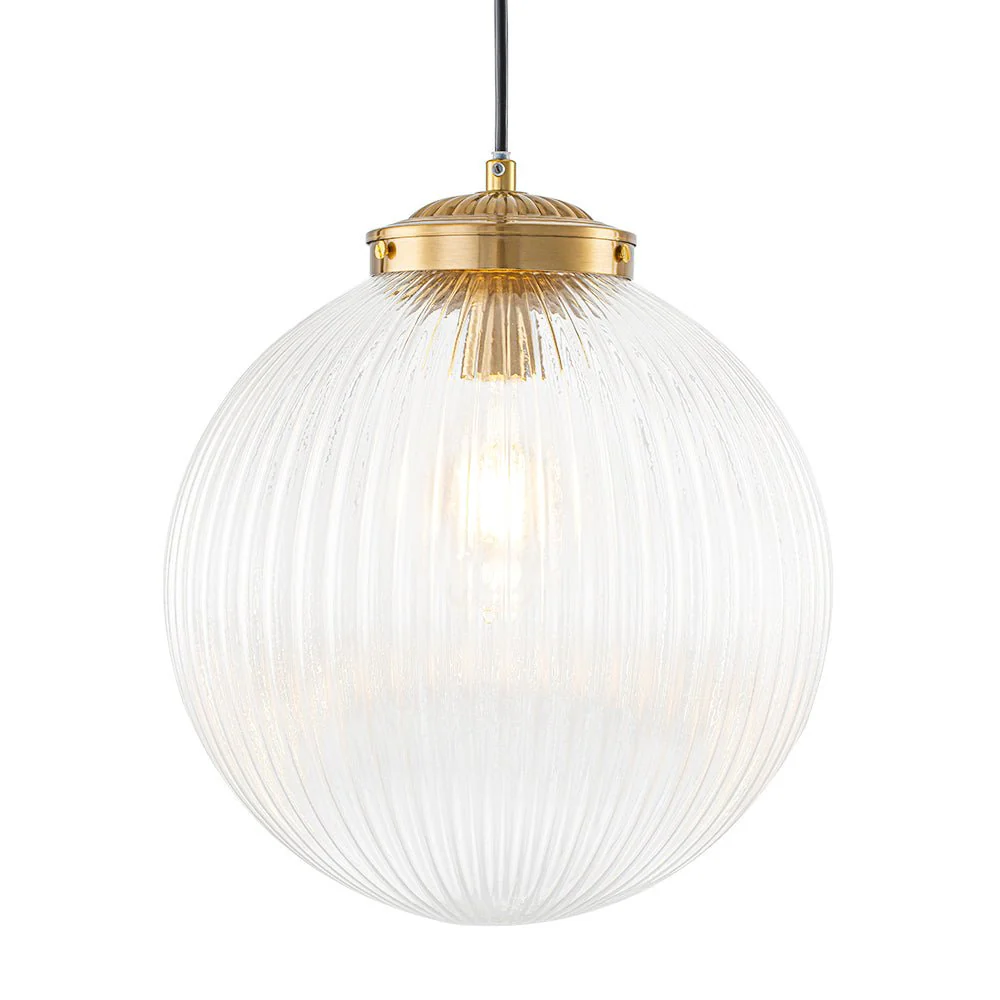 Mid-Century 1-Light Clear Ribbed Glass Globe Pendant - Image 9