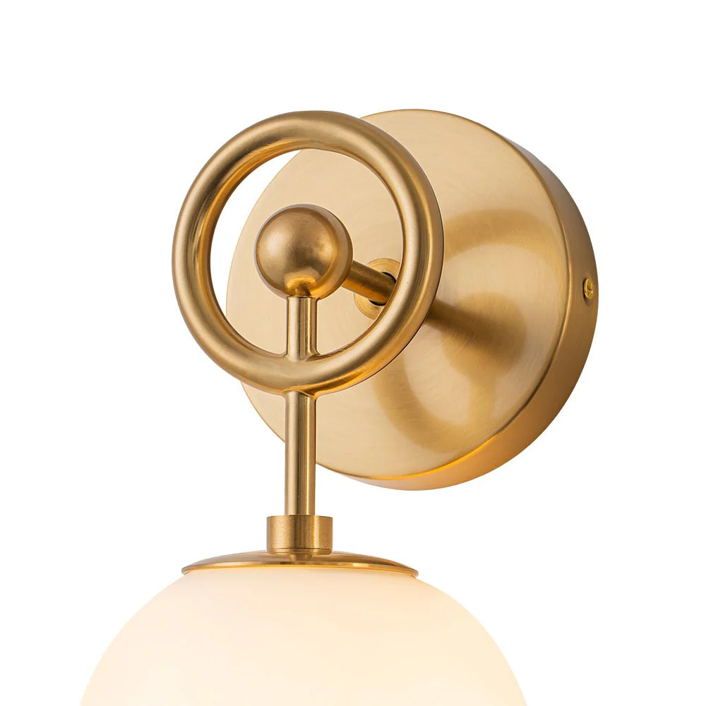 Mid-Century 1-Light Opal Glass Globe Armed Vanity Wall Sconce - Image 10
