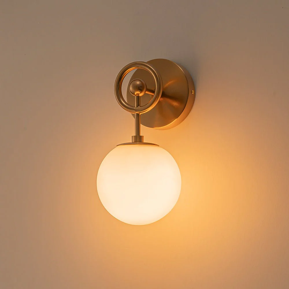 Mid-Century 1-Light Opal Glass Globe Armed Vanity Wall Sconce - Image 11