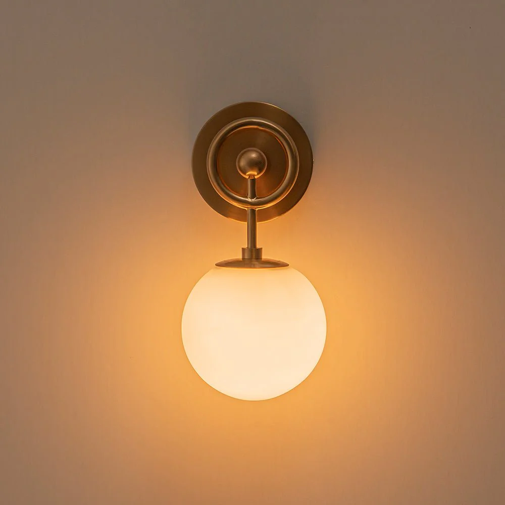 Mid-Century 1-Light Opal Glass Globe Armed Vanity Wall Sconce - Image 12